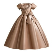 Zwiiyzr 2025 5-15Y First Communion Dress Flower Girl Dress Elegant Wedding Birthday Party A-Line Bridesmaid Princess Dress for Wedding Party Coffee